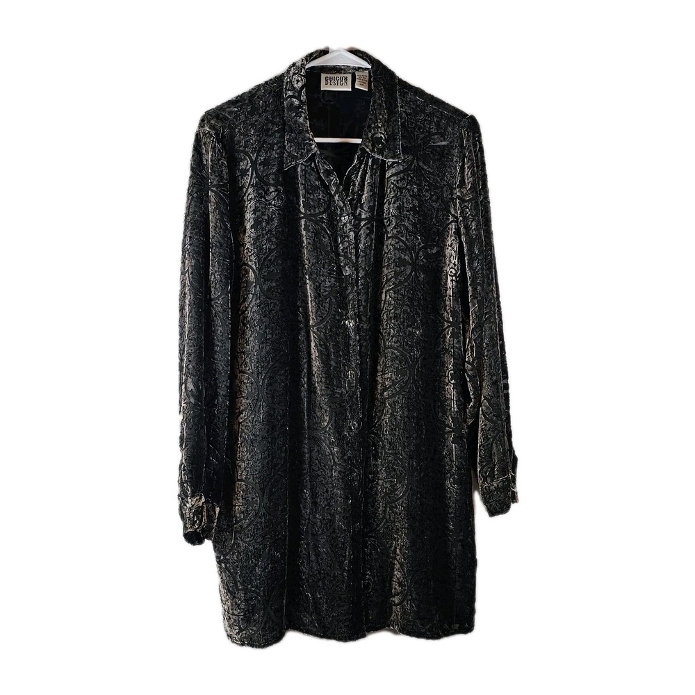 Chicos Burnout Velvet Button Up Silk Blend Top Sz 1 (Med) Paisley Tunic Blouse